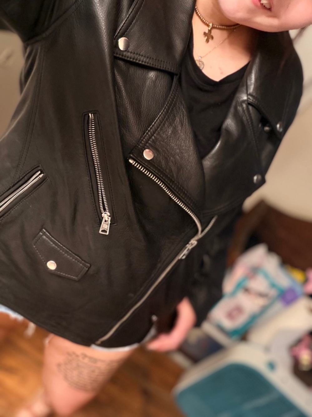 Genuine Leather Oversized Moto Jacket - Picture 5 of 10